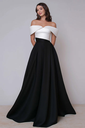 Épaule dénudée Noir et blanc Robe longue formelle corbeille
